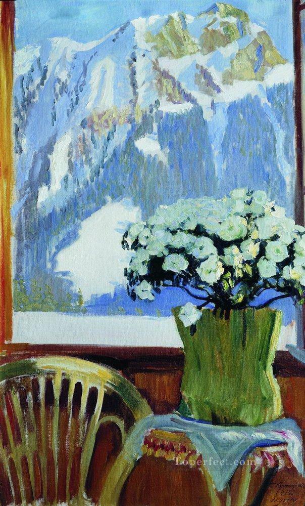 バルコニーの花 1912年 ボリス・ミハイロヴィチ・クストーディエフ油絵